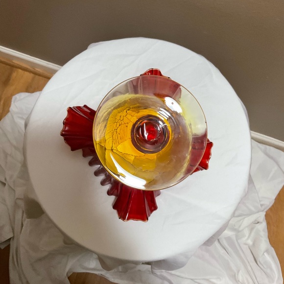 Vtg MCM Blenko Amberina Glass Vase w/Crimped Ruffled Edge - Picture 3 of 4